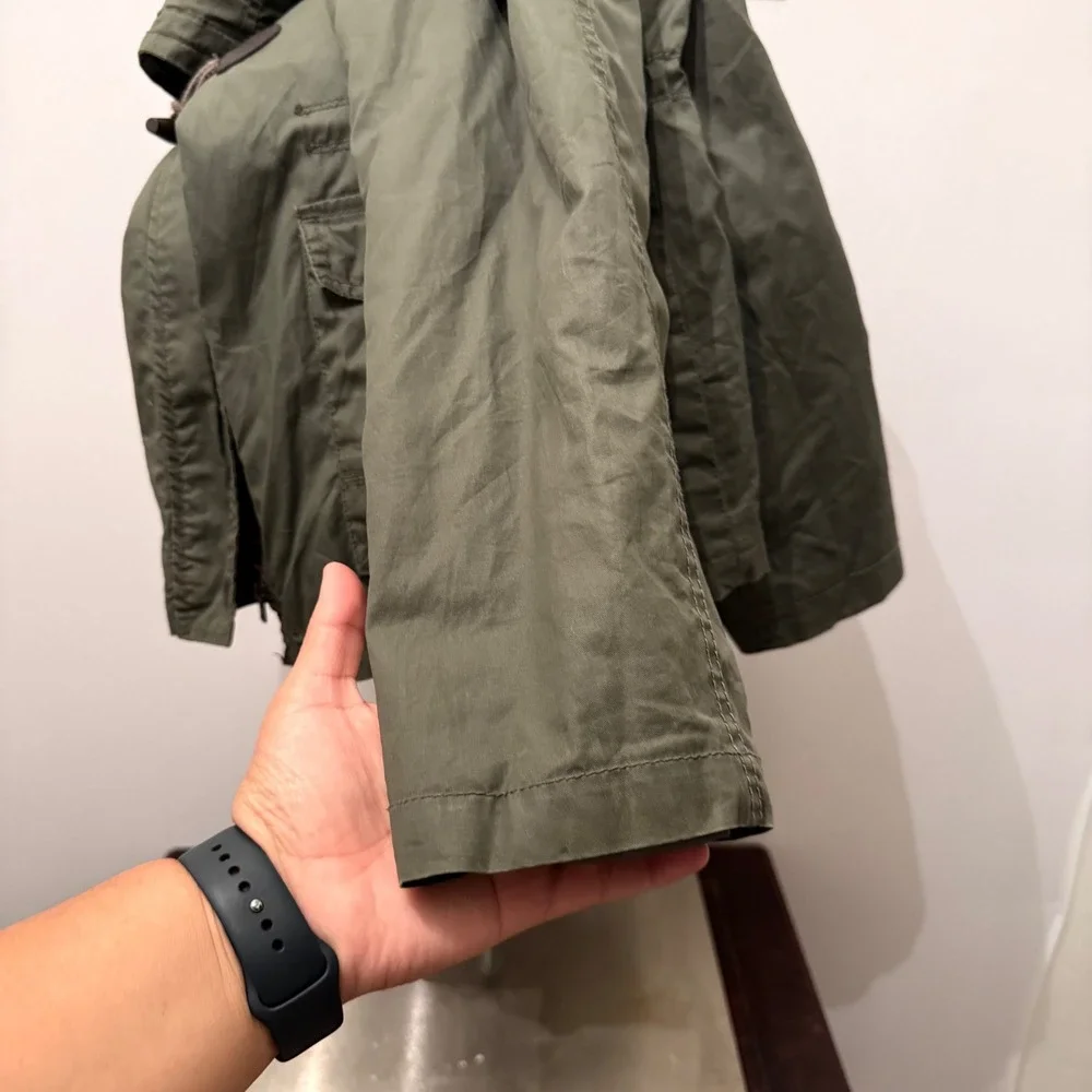 Aeropostale Jacket Utility Toggle Hooded Floral Lined Olive Green Women Large